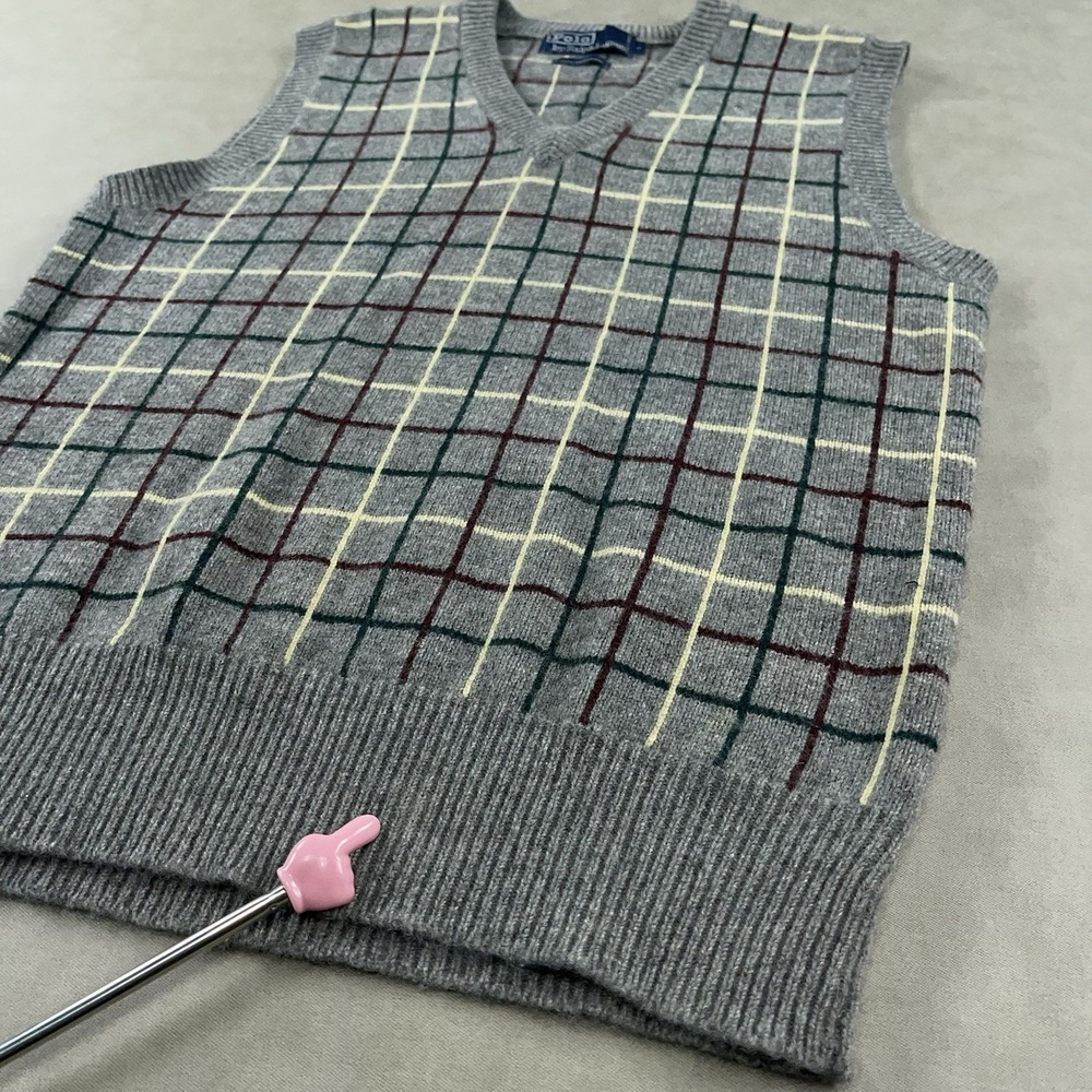 Vintage Polo Ralph Lauren Cashmere‎ Sweater Vest Men's Large RRL Gray Plaid 90s - Picture 8 of 10